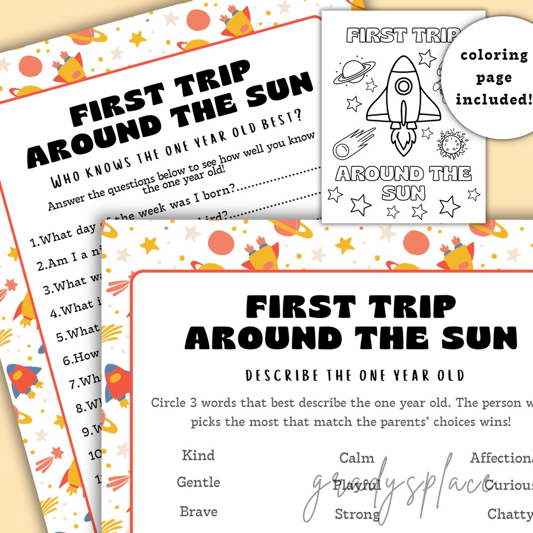 Exploding Sun Trivia First Trip Around the Sun Birthday Games, Space Trivia, Coloring Page ...
