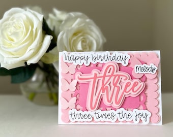 Third Birthday Card for Girls Birthday, Personalised Turning 3 Birthday Card