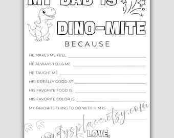 Dinosaur Father's Day Printable: 'All About My Dad' Gift (Digital Download)