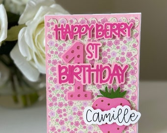 Berry Happy Birthday Card, Personalised First Birthday Card, Berry First Birthday Card for Girl