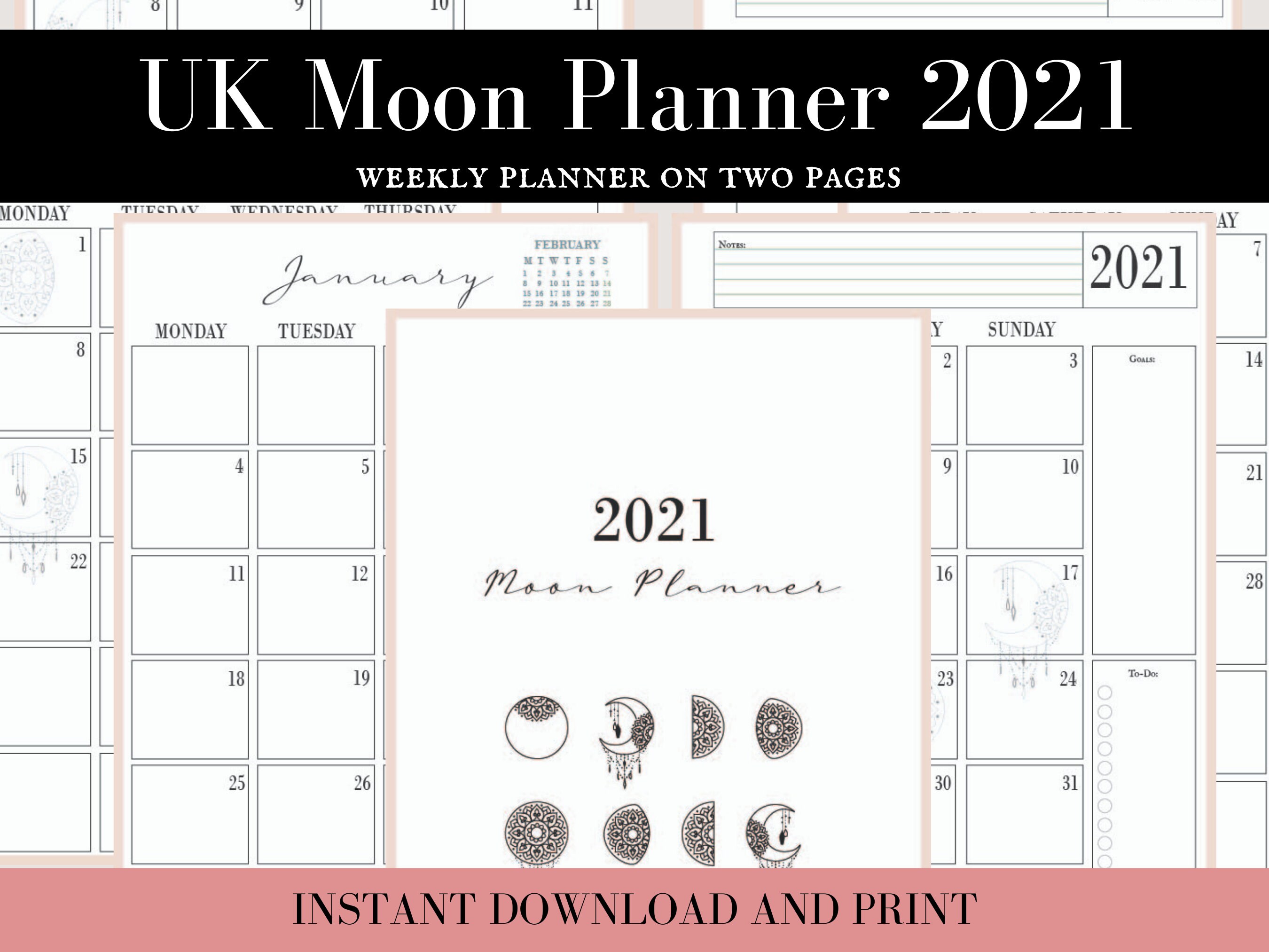 A4 A5 UK Moon Planner Moon Calendar UK Printable Moon Etsy