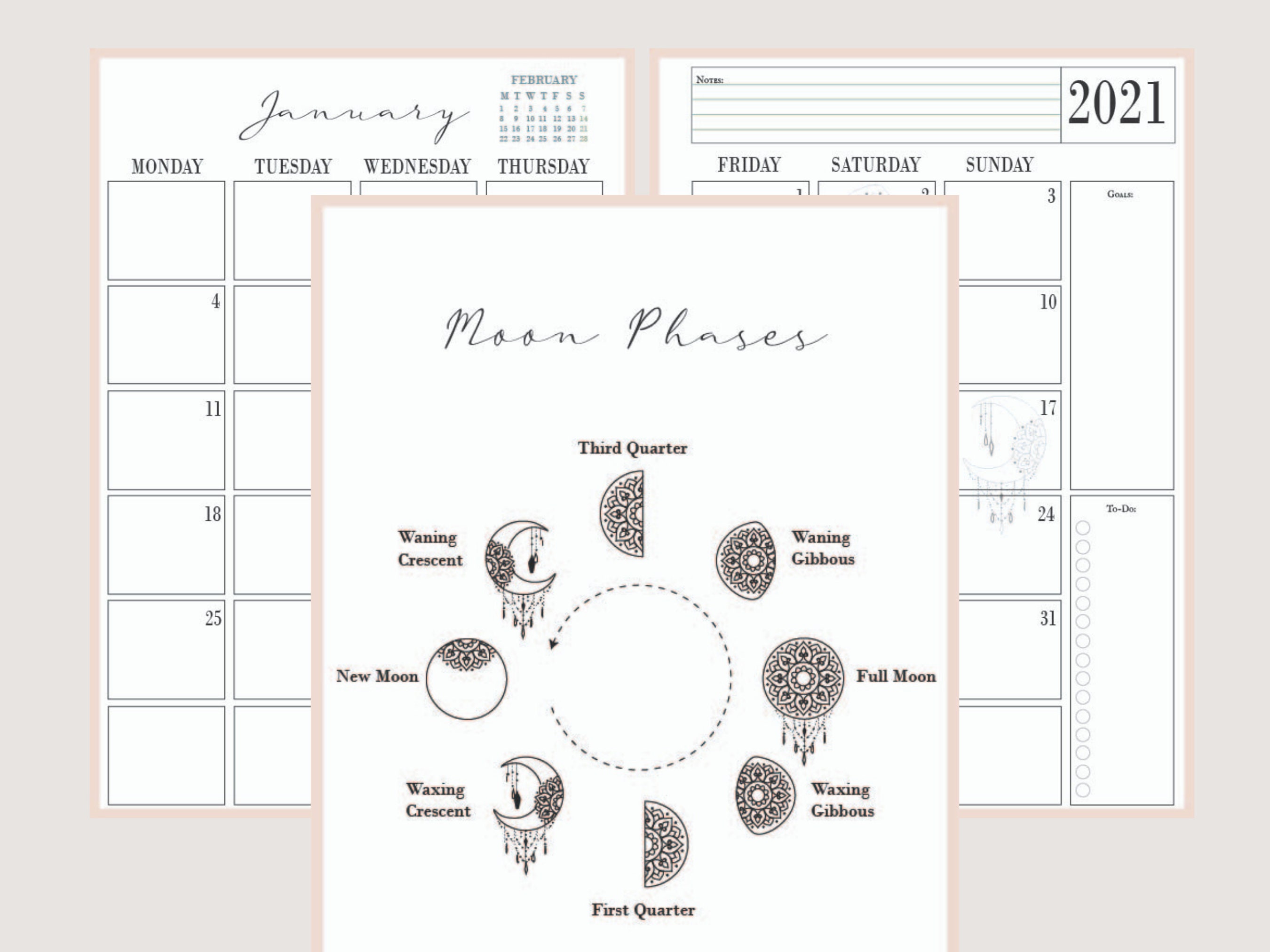 A4 A5 UK Moon Planner Moon Calendar UK Printable Moon Etsy