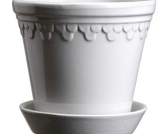 Copenhagen Glazed Plant Pot and Saucer - White