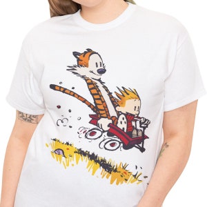 Calvin and Hobbes T-shirt, Cartoon Vintage T-shirt, funny T-shirt For Men's and Women's Shirts, And For Gift Birthday And Valentine's Day