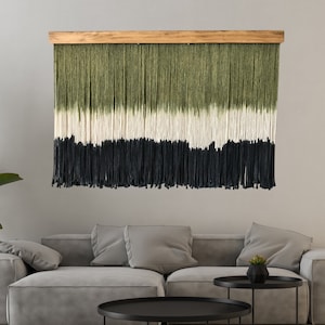Fiber art wall hanging, dip dye macrame wall hanging, minimalist and abatract wall hanging, handmade natural yarn wall decor