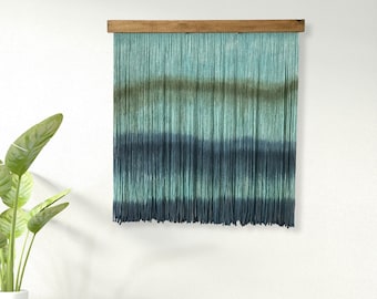 Macrame wall hanging, Beach vibes tones wall art, fiber art, yarn wall hanging, hand dyed tapestry ocean colors, textile wall art