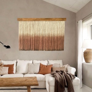 Large Fiber Art Wall Hanging, dip dye wall hanging, beige tones wall hanging, minimalist home decor, wabi sabi, natural colors large macrame