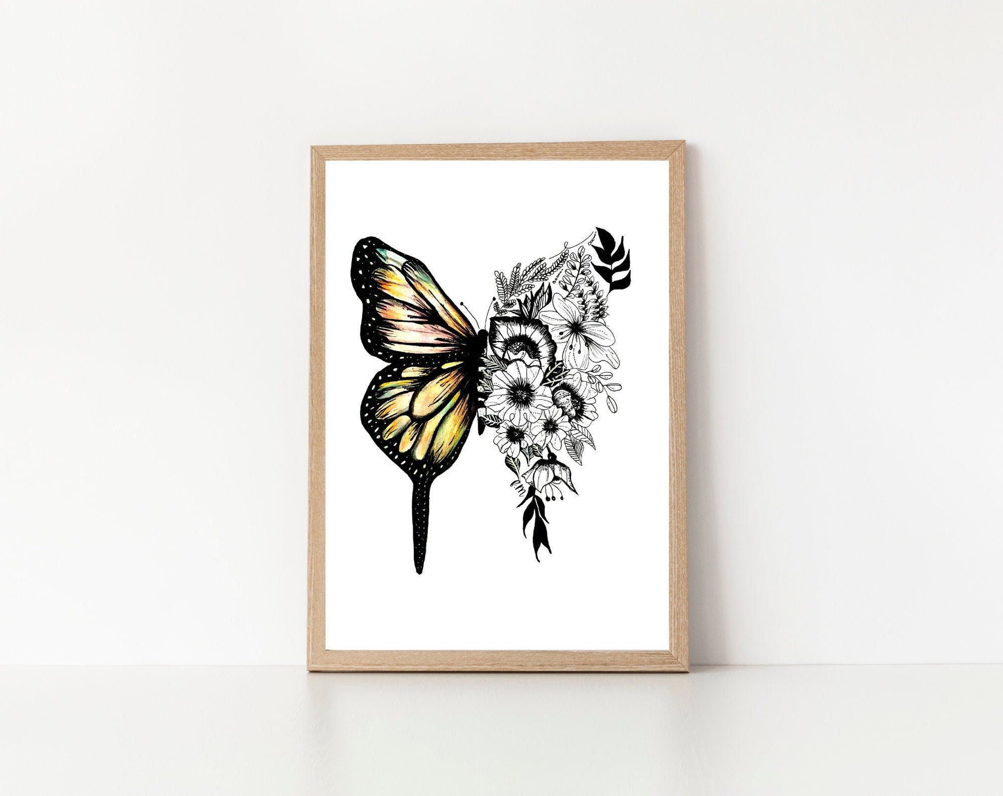 half butterfly half butterflybotanical floral etsy