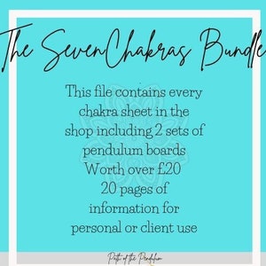 THE SEVEN CHAKRAS Bundle, Pendulum Board, Dowsing Chart