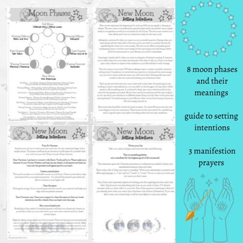 MOON PHASES Cheat Sheet Moon Phase Meanings Guide Sheet Etsy
