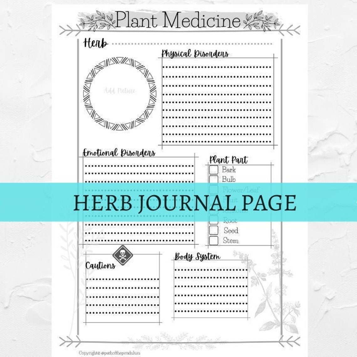 HERB JOURNAL PAGE Worksheet Printable Herb Chart Herb Etsy