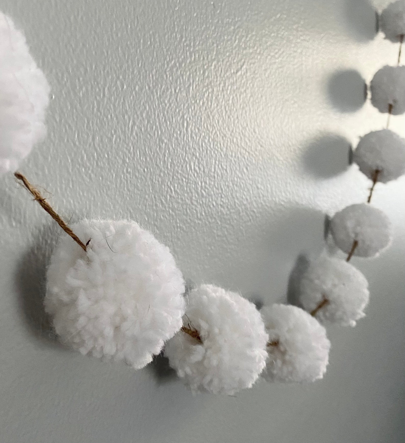 White Pom Pom Garland White Farmhouse Wall Hanging Yarn Etsy