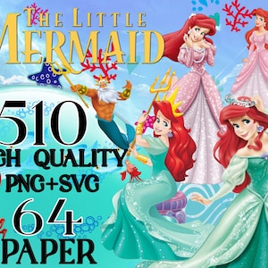 Le lot de la petite sirène, petite sirène png, papier de la petite sirène, numérique petite sirène, svg petite sirène, png Ariel, clipart petite sirène