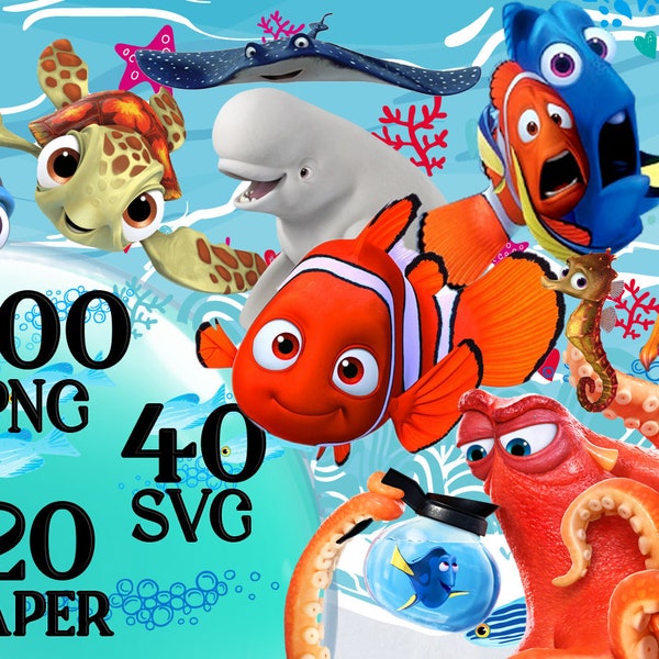 Findet Nemo Dory, Findet Nemo Bundle, Findet Nemo svg, Findet Nemo Clipart, Nemo png, digitales Papier von Nemo, transparenten Hintergrund