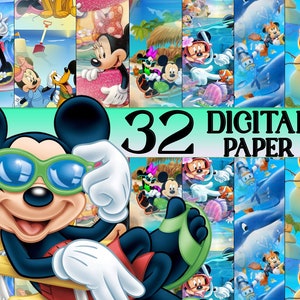 Sommer digitales Papier,Micky Maus,Mickey digital,Sommer digital,Sommer png,Sommerkreuzfahrt,Sommerurlaub,Mickey Mouse scrapbook