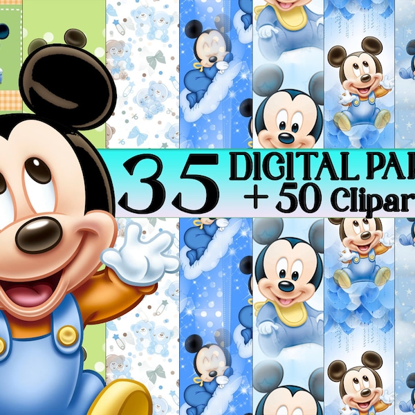 Baby Mickey digital paper and clipart,Baby Mickey digital,Baby Mickey,scrapbook,Mickey Mouse,Baby Mickey clipart,Baby Mickey clipart