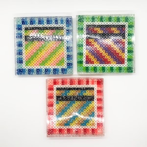 Perler Bead Abstract Pattern Resin Coasters (Set of 3)