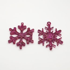 Reddish-Purple Glitter Snowflake Ornament Duo