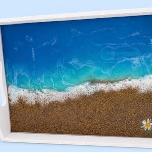 Wood and resin  beach tray with handles