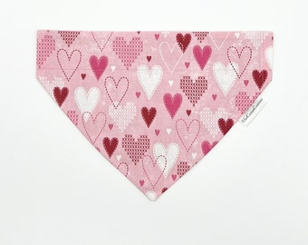 Valentine's Day Dog Bandana : Over-The-Collar, Reversible, Slip-On Red, White, Pink Hearts Dog Bandana / Pet Bandana / Pet Accessories