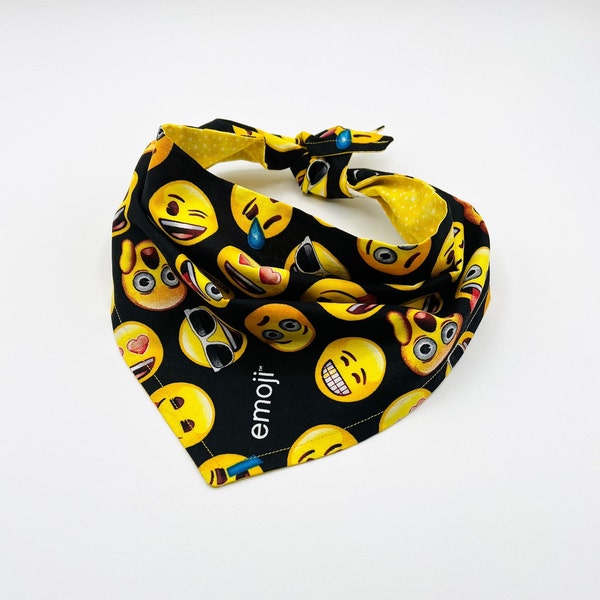 Tie & Snap Dog Bandana : Reversible Emoji Dog Bandana / Yellow Dog Bandana / Dots Dog Bandana / Pet Bandana / Pet Accessories