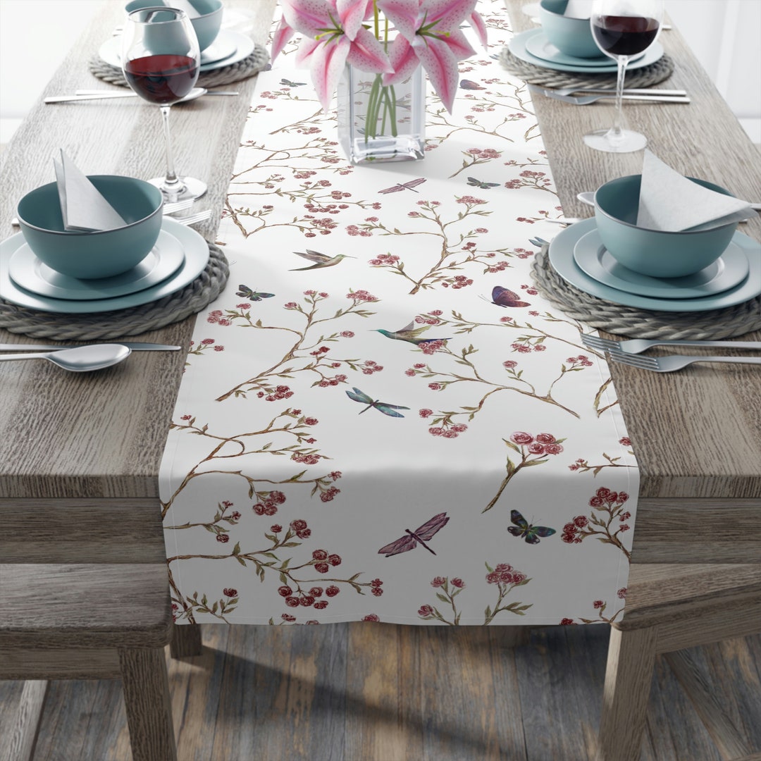 Floral Table Runner Dragonfly Table Runner Butterfly Decor Etsy