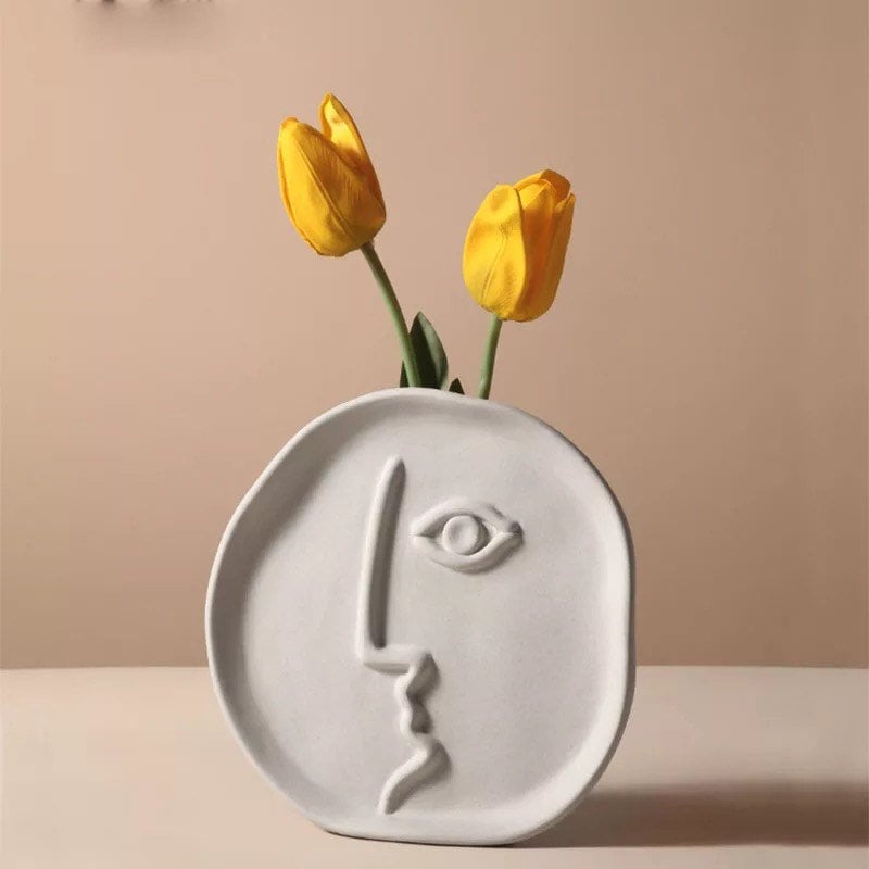 Double Sided Woman Girl Face Eyes Open/Close Gloss Flower Vase Pot Home Decor 
