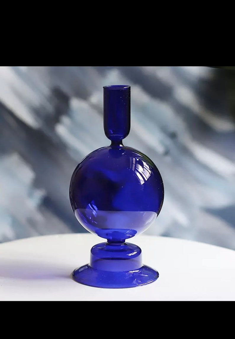 Blue Glass Taper Candleholders Etsy