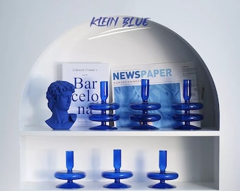Blue Glass Taper Candleholders