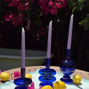 Blue Glass Taper Candleholders