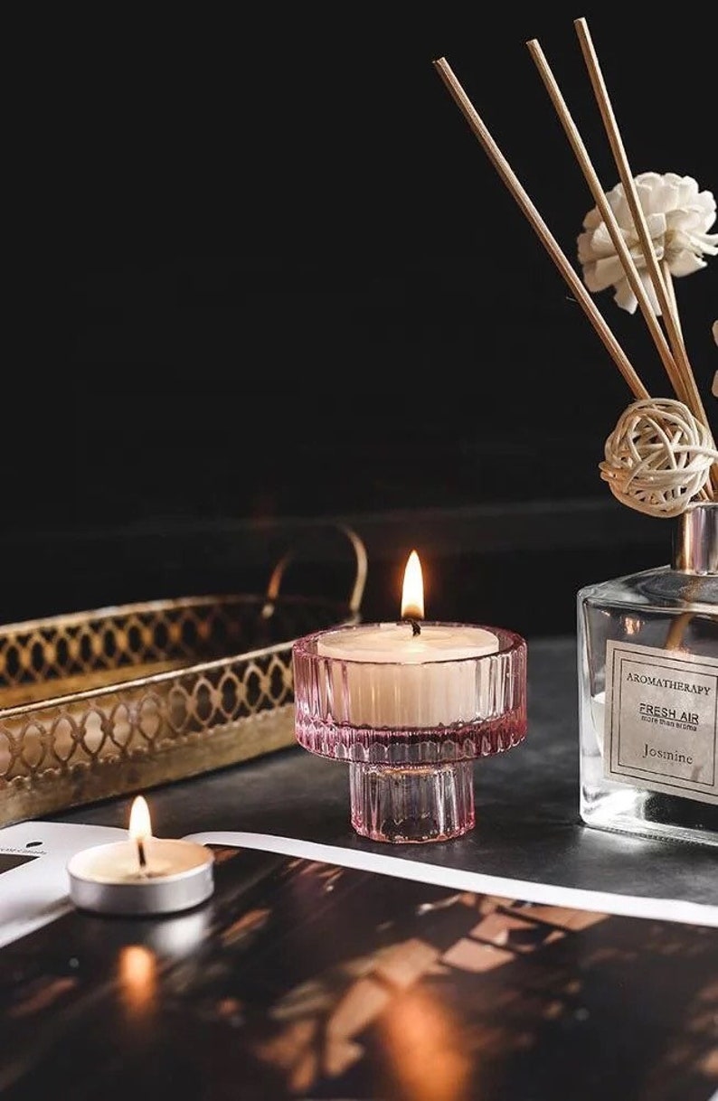 Pink Glass Jar Candleholder Etsy