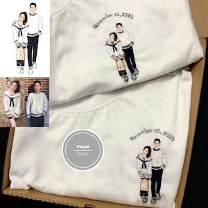 Custom Hand Embroidery Couple Portrait T-Shirt | Family Portrait T-Shirt | Birthday Present | Family Gift | Unique Anniversary Gift