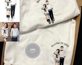Custom Hand Embroidery Couple Portrait T-Shirt | Family Portrait T-Shirt | Birthday Present | Family Gift | Unique Anniversary Gift
