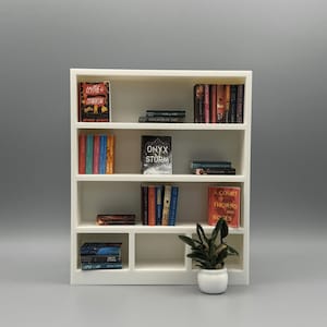Mini Bookshelf - 1:12 Scale Dollhouse Furniture - Modern Miniature Book Display - Clean Dollhouse Shelf