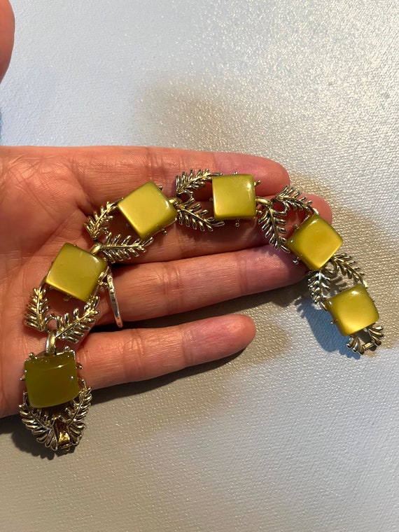 Vintage Green Yellow Moonglow Lucite Bracelet by C
