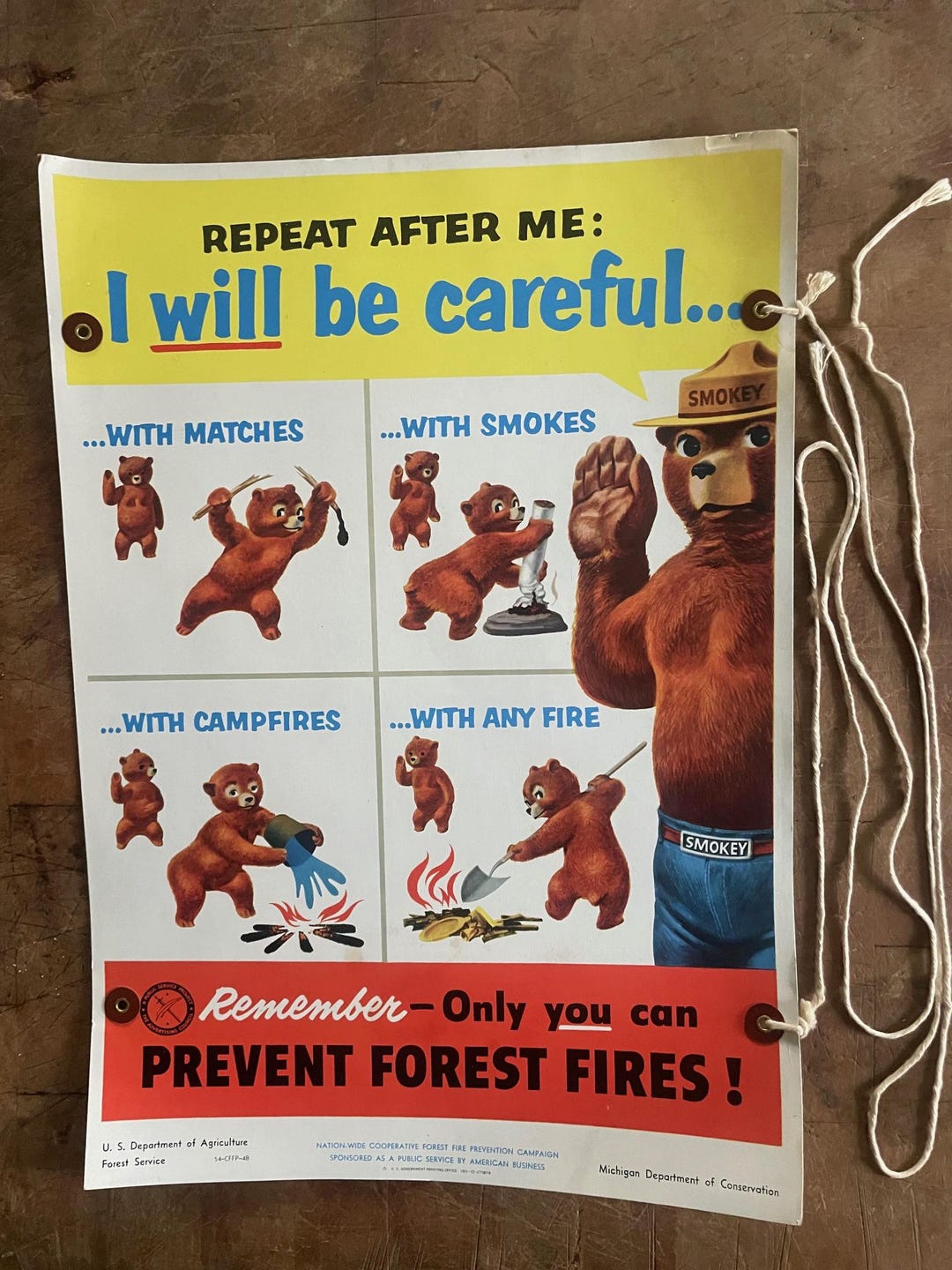Rare Vintage Original 1953 Smokey the Bear Stringed Cardboard Tree