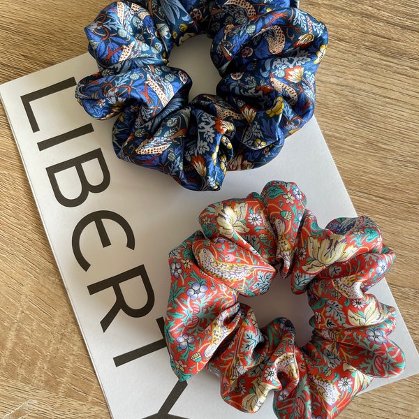 Silk Scrunchie SET, Liberty Strawberry Thief  SILK Satin scrunchies hair tie, hair accessories, Headband, crunchy,hairband,Bridesmaid gift