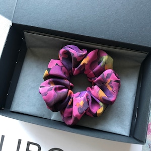 Women&#39;s Hair Scrunchie ,Liberty of London Pure Silk Crepe de Chine Jemma rose Scrunchie Homemade UK. Hair Ties. Mother’s Day gift. Elastic