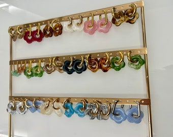 Colorful flower earrings | golden rings with resin flowers