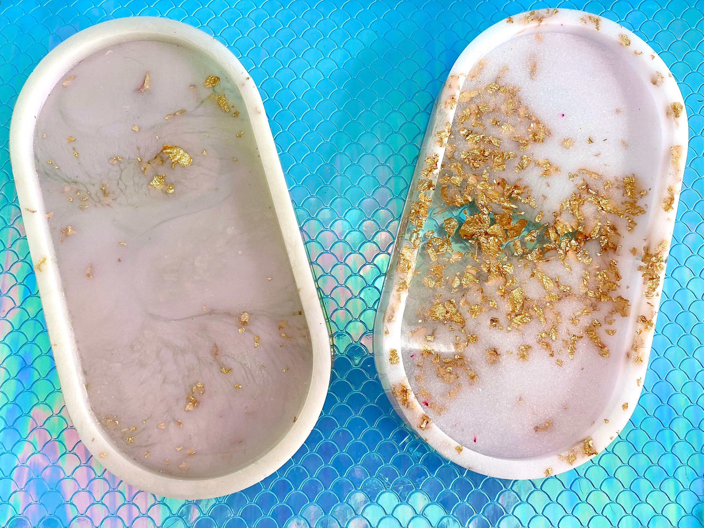 Plateau Décoratif Vide-Poche en Résine Rose Violet Encré Paillettes