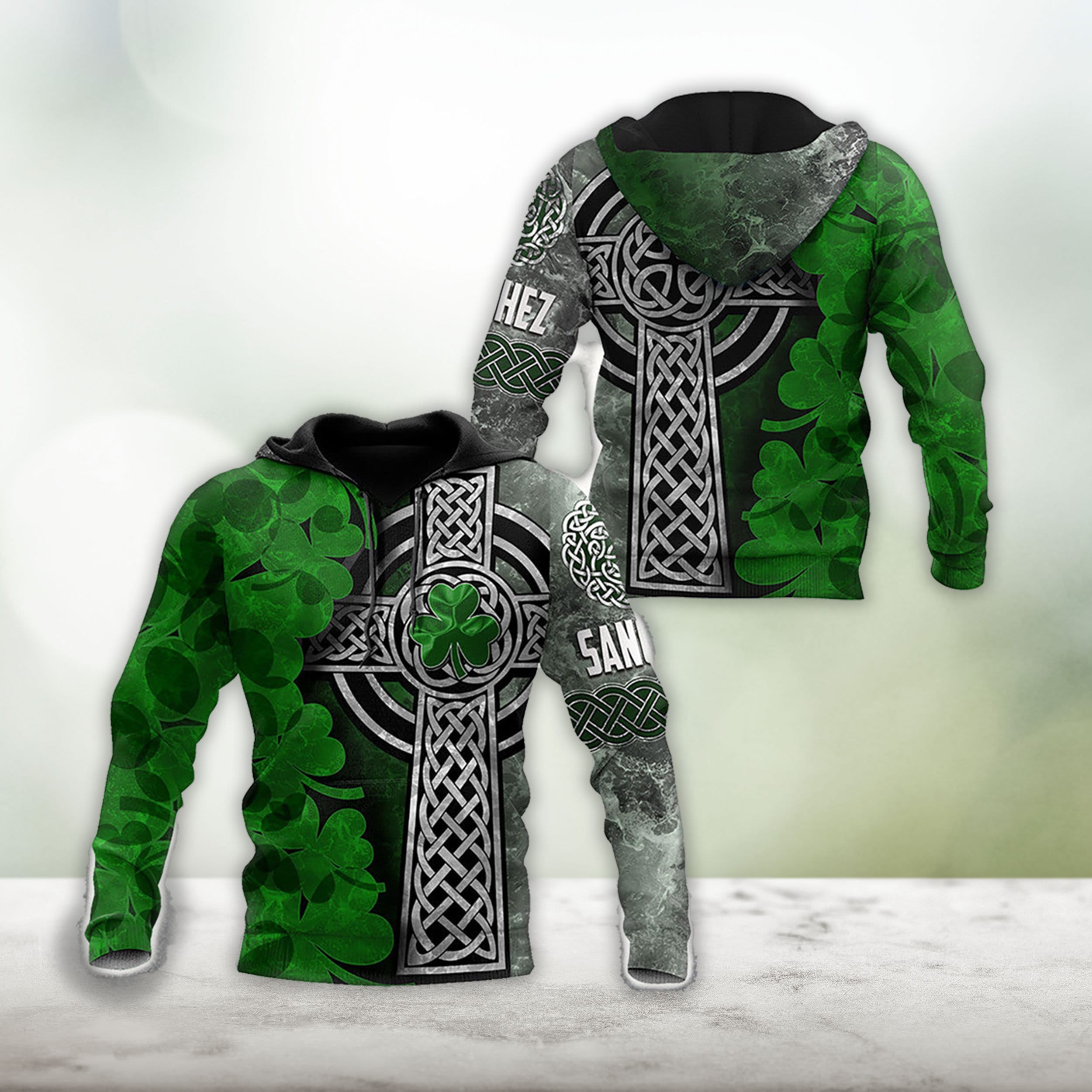 3D All Over Printed Customize Name Irish Shamrock And Cross Hoodie For St Patrick's Day