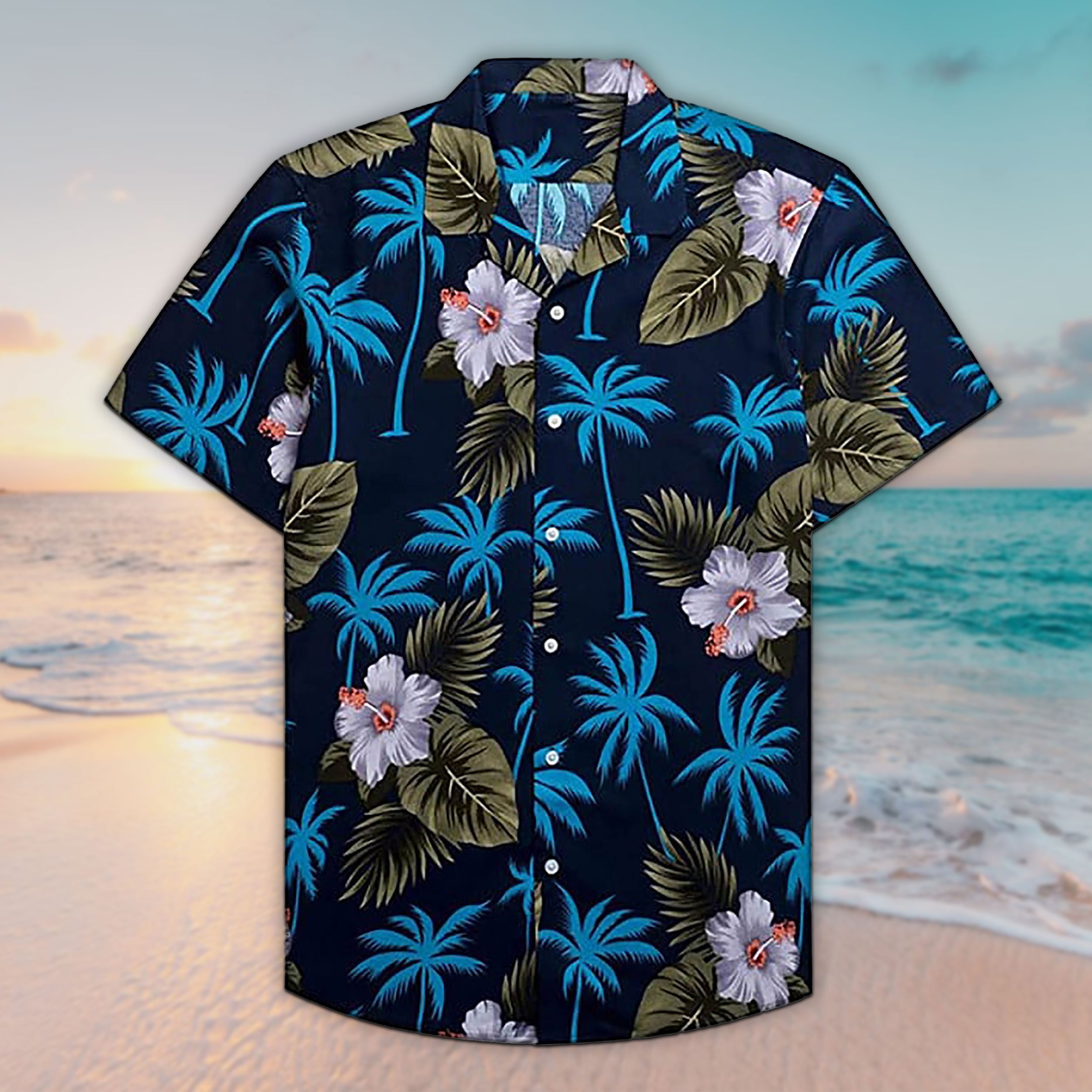 Discover Camisa Hawaiana Azul con Botones Unisex