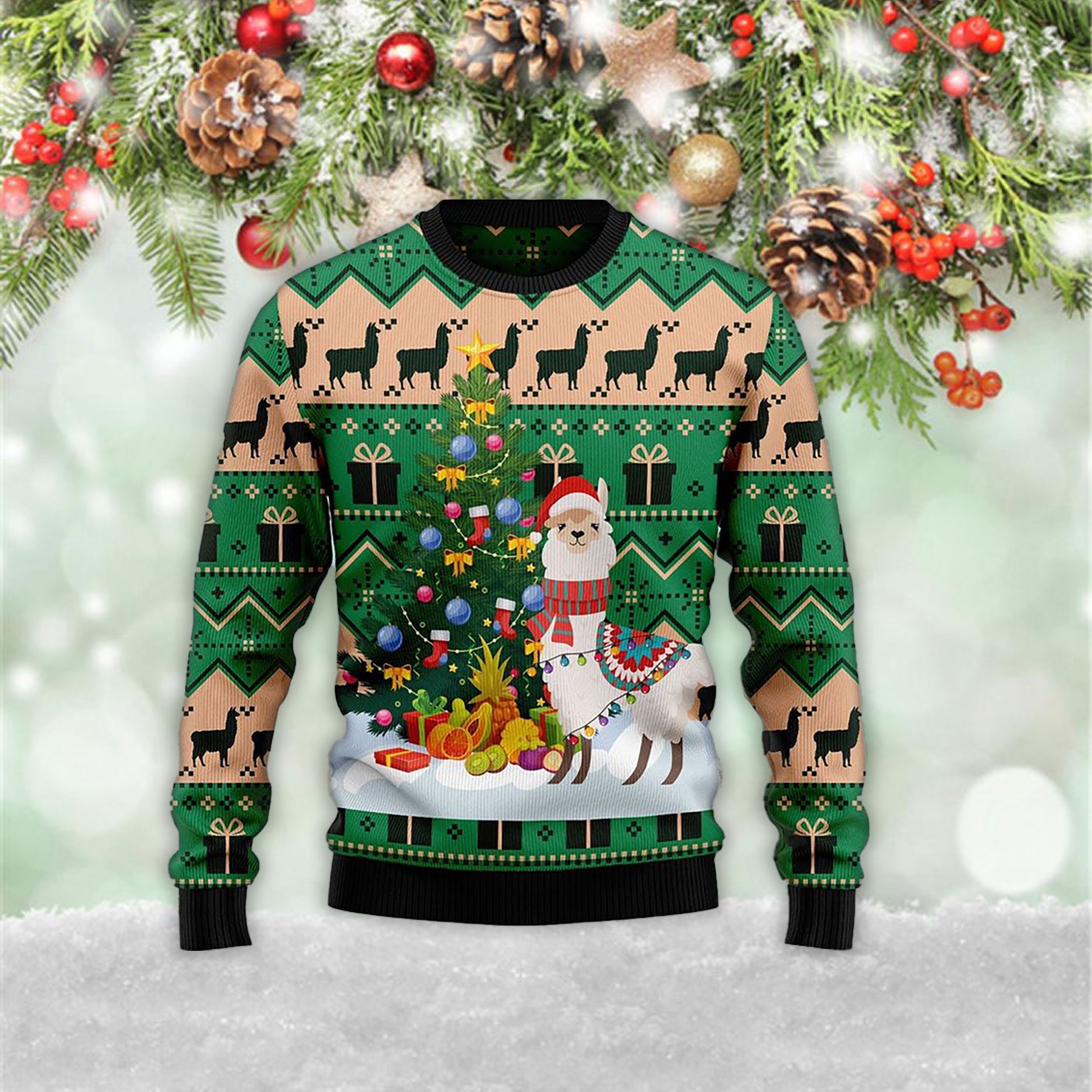 Discover Christmas Tree Llama Ugly Christmas 3D Sweater
