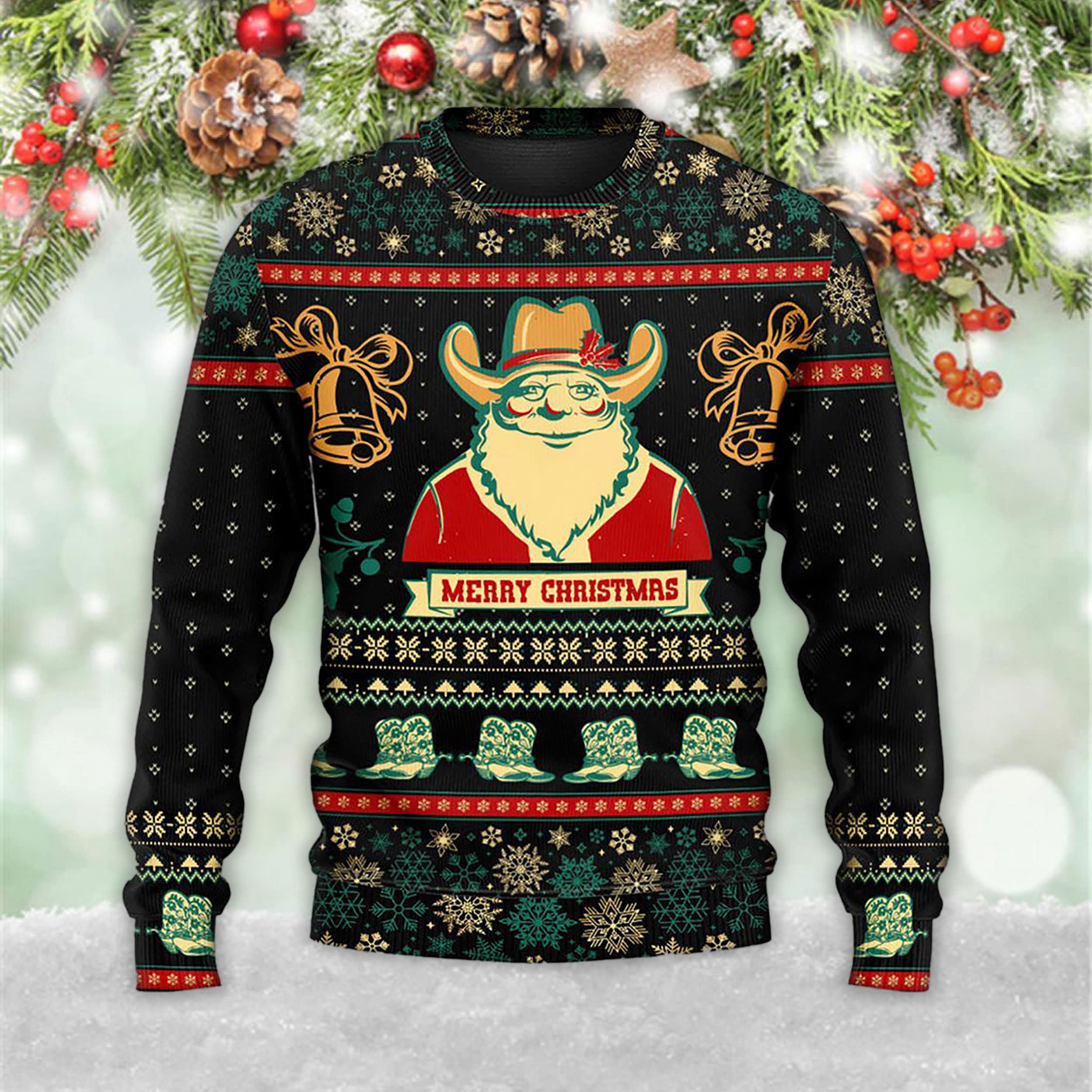 Discover Cowboy Santa Christmas Old Man 3D Ugly Christmas Zip 3D Sweater
