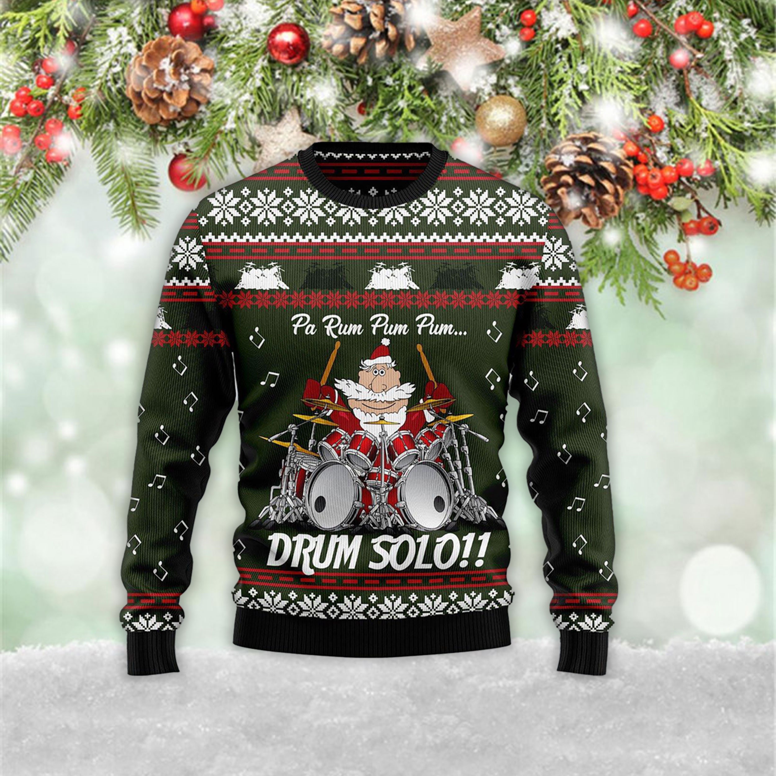 Discover Drum Solo Funny Santa 3D Ugly Christmas Sweater