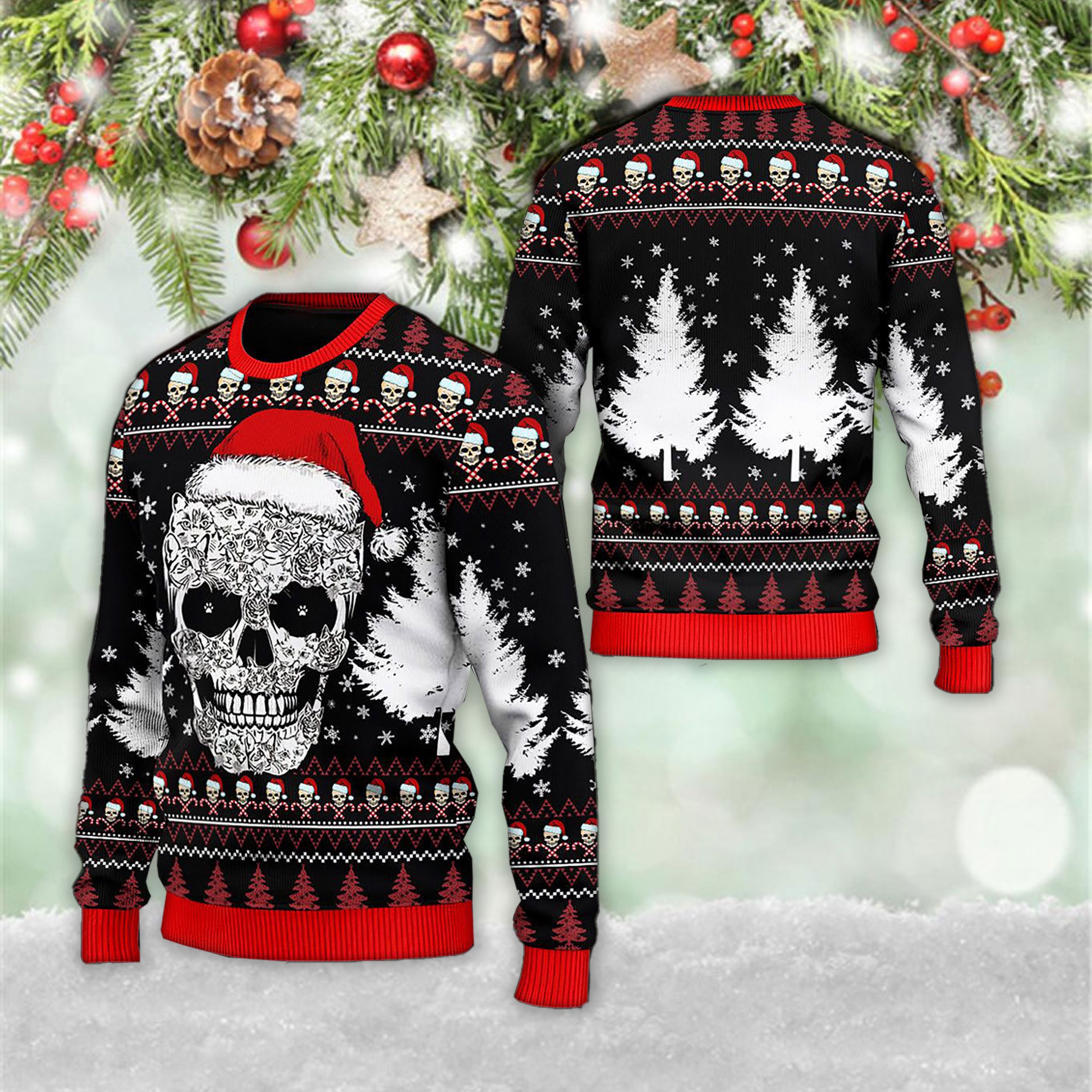 Discover Christmas Santa Skull 3D Sweater