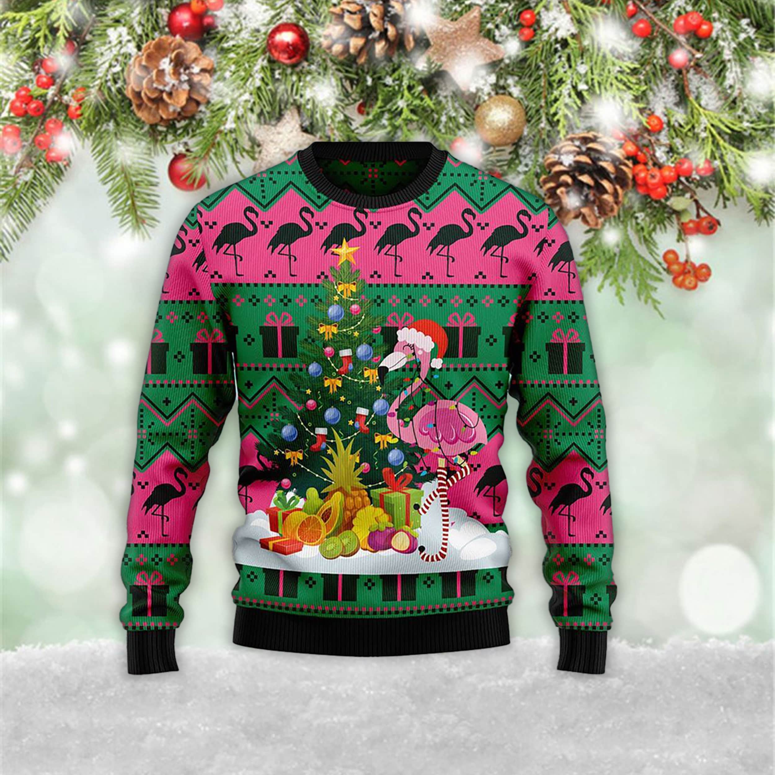Discover Flamingo Christmas Tree Ugly Christmas 3D Sweater
