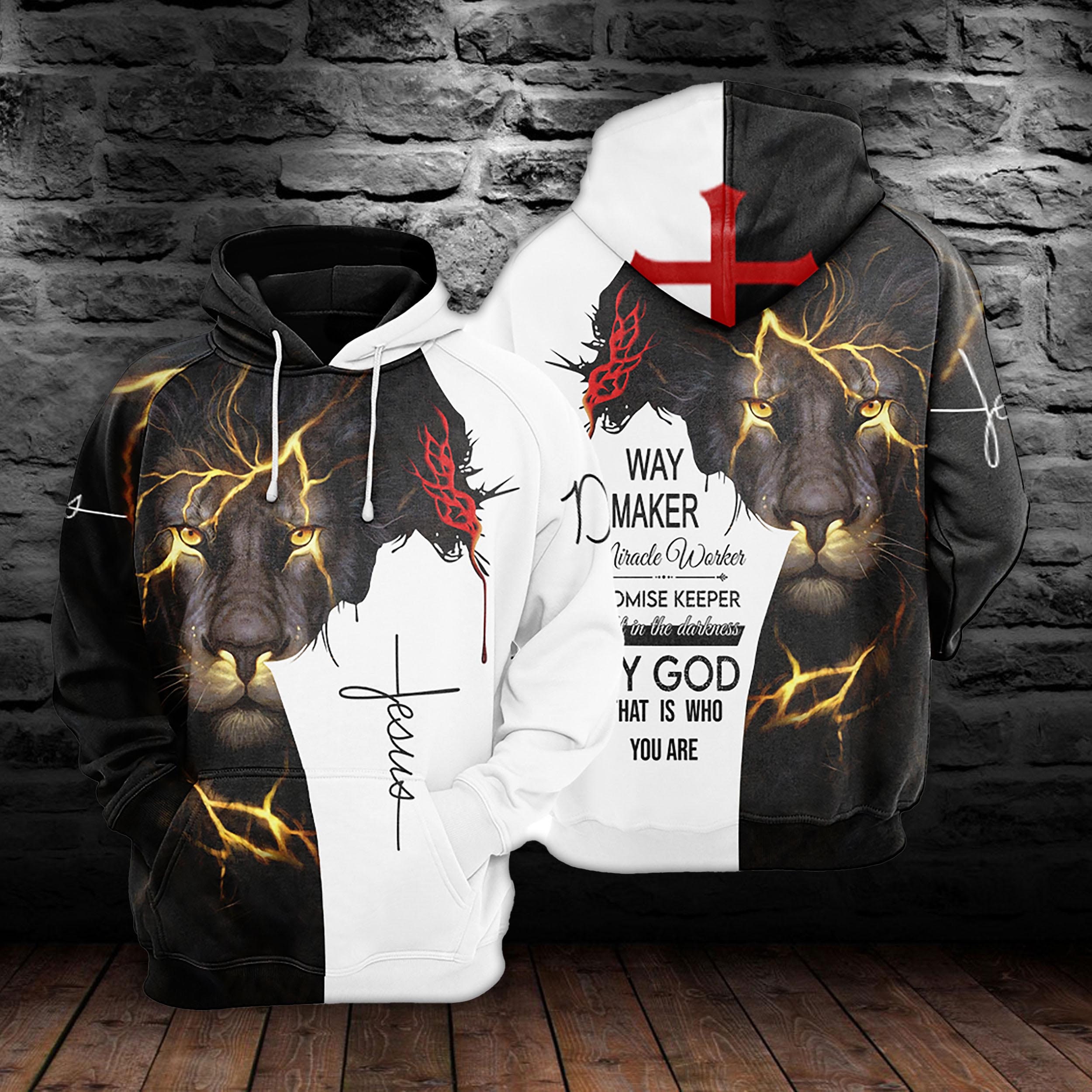 Discover Jesus Christ Lion Way Maker Miracle Worker 3D Pullover Hoodie
