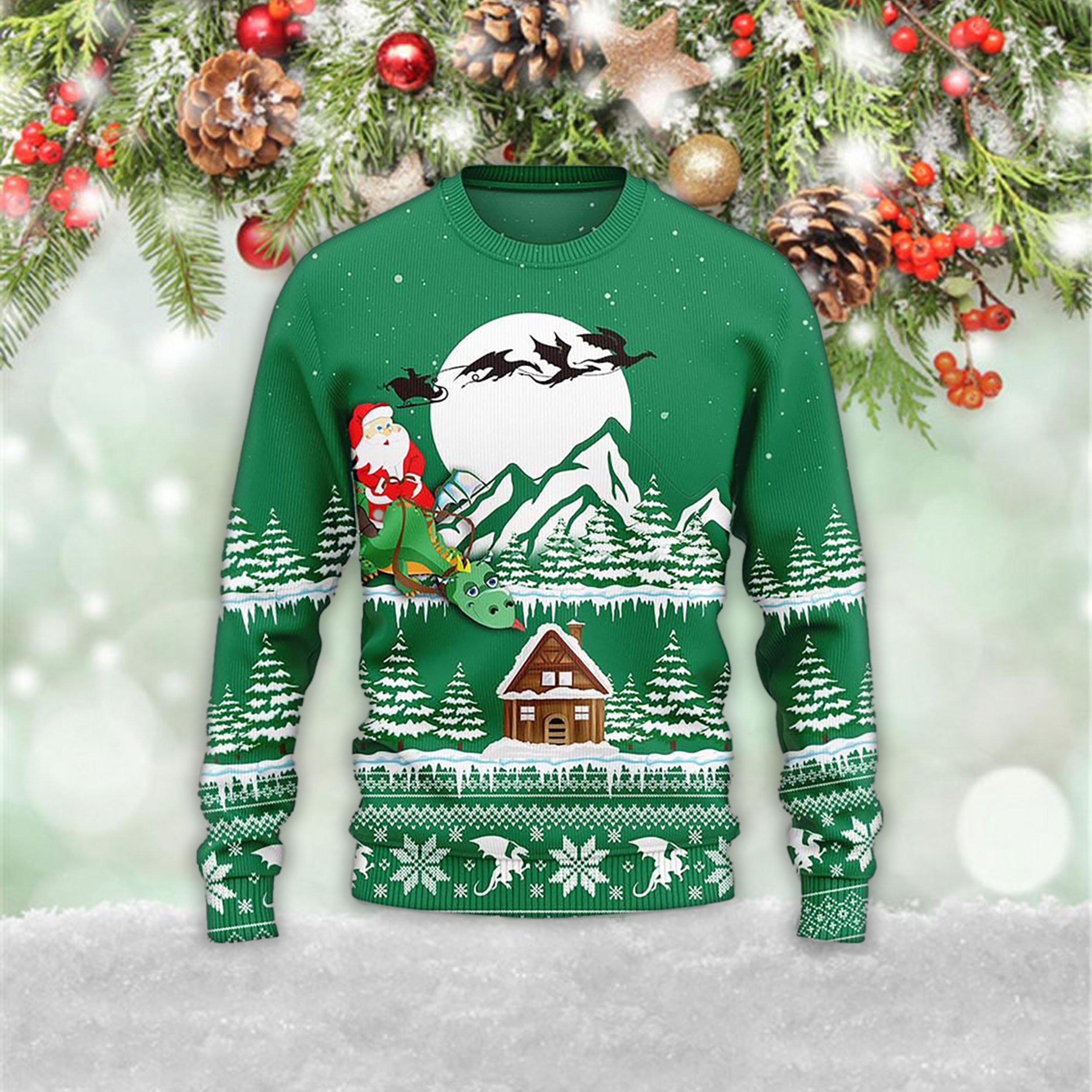 Discover Green Dragon Christmas 3D Ugly Christmas Zip Sweater