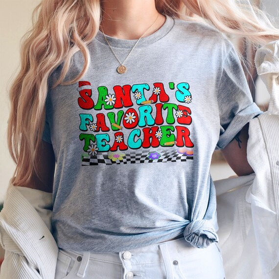 Santas Favorites Teacher Retro Groovy Christmas 2023 Teacher T-Shirt, T shirt for Women, Teacher, Kid